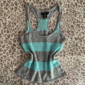 Gray and Light Blue Striped Knitted Tank Top